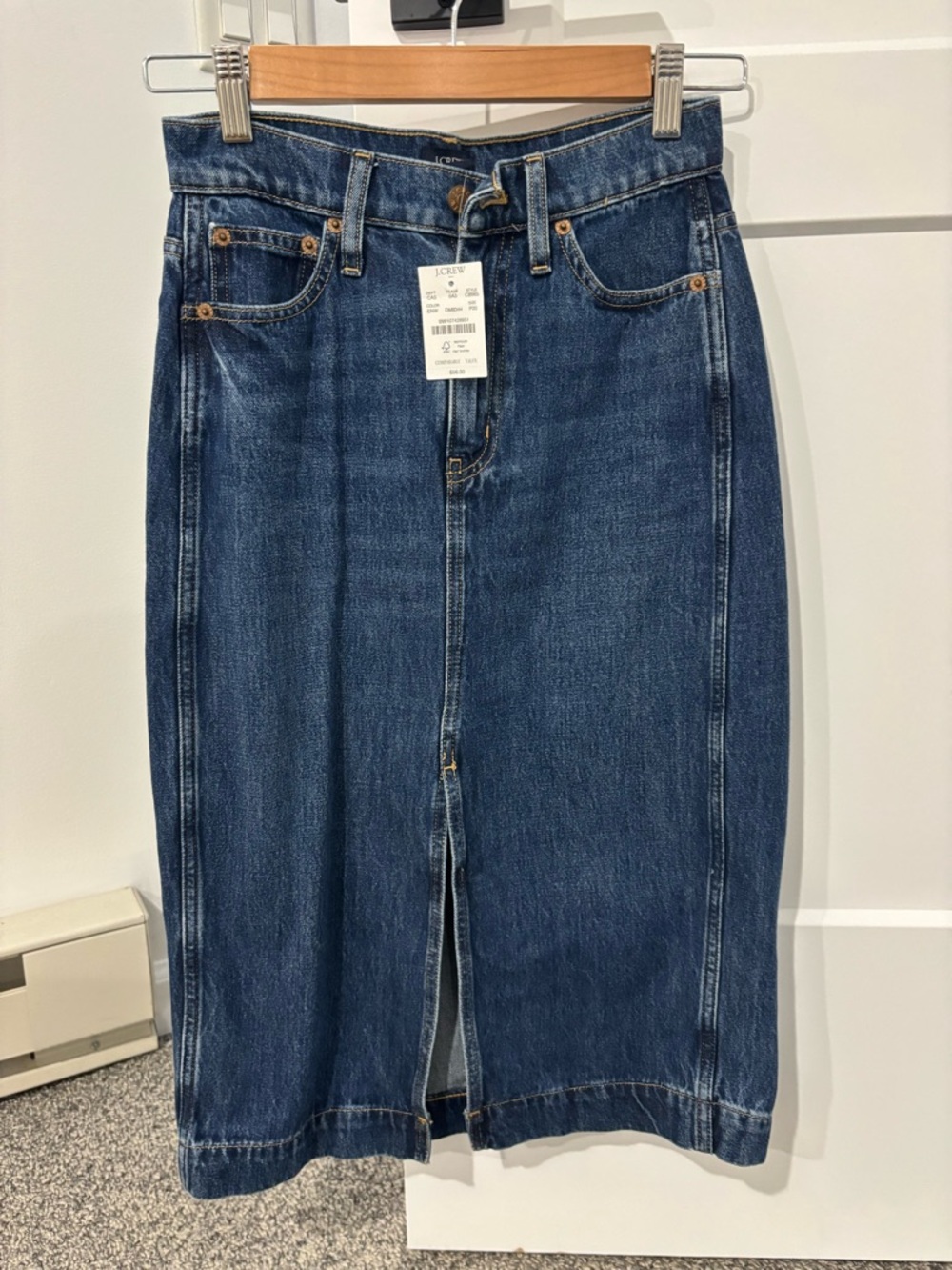 J. Crew Blue Denim Pencil Skirt with Front Slit